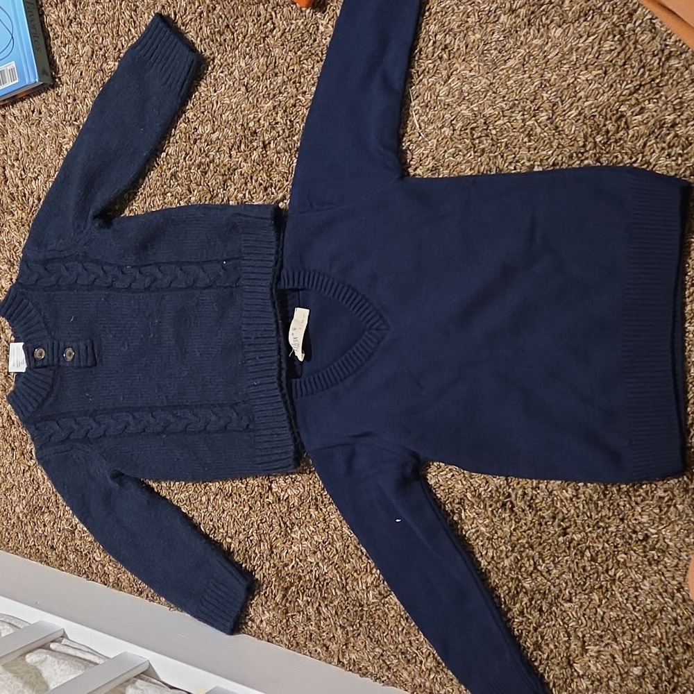 Navy Blue Cable Knit and V-Neck Sweaters